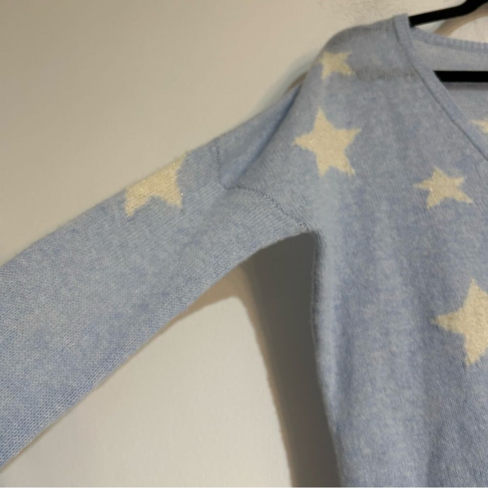 Brodie Cashmere Fine Cashmere Blue Star V-Neck Sweater Jumper Size Small - Picture 4 of 11